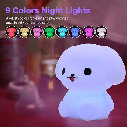 Baby Night Light for Car Seat- Dimming Function 9 Colors Changing Eye Caring Portable Rechargeable & Timing Bedside Lamp Light Up Toddler Bed Room Travel Essentials Squishy Silicone Infant BPA Free