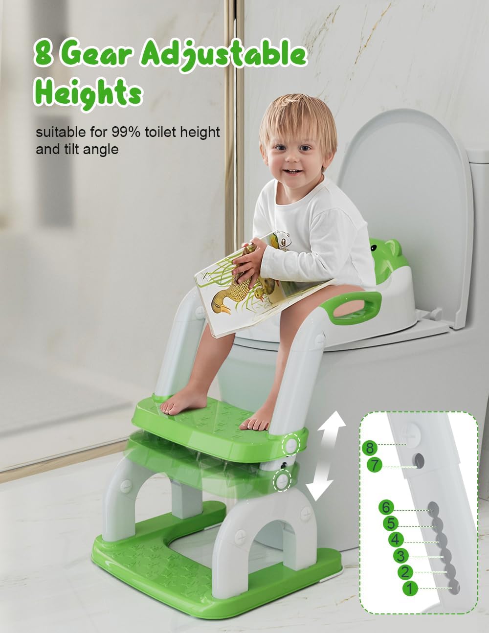 Potty Training Seat with Step Stool, Toddler Potty Training Toilet Seat with Non-Slip Step Splash Guard Safety Handles and Waterproof Cushion, 2 In 1 Toddler Potty Seat