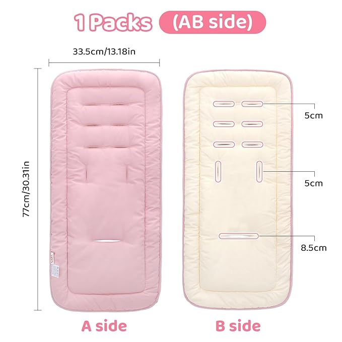 Baby Stroller Cushion,Infant Car Seat Insert-Reversible Universal Breathable and Soft Newborn seat Liner for Stroller,100% Cotton Seat Pad Liner for Newborns-34x78cm,1 Pack(Beige+Pink)