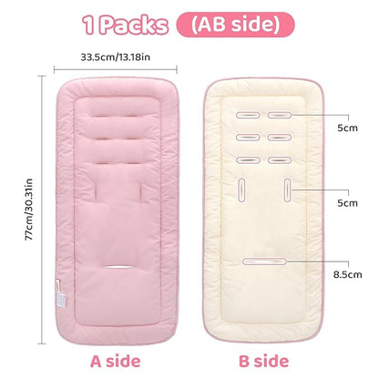 Baby Stroller Cushion,Infant Car Seat Insert-Reversible Universal Breathable and Soft Newborn seat Liner for Stroller,100% Cotton Seat Pad Liner for Newborns-34x78cm,1 Pack(Beige+Pink)