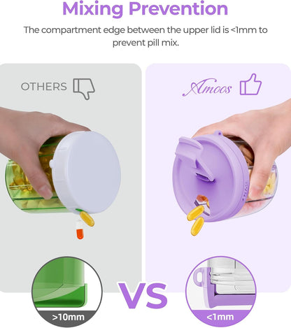 AMOOS Cute Pill Dispenser with 7 Compartments, Pill Bottle Organizer with Anti-Mix Design, Portable Pill Organizer for Travel with Wide Mouth for Easy Access, BPA-Free Patented Pill Container, Pink