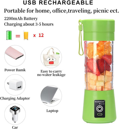 Portable Blender Cup,Electric USB Mini Juicer Blender For Shakes and Smoothies, Juice,380ml, Six Blades Great for Mixing,Black
