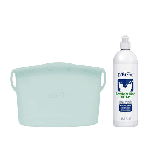 Dr. Brown's Reusable Silicone Sterilizer Bag, Bottle & Dish Soap Bundle - Steam Sterilizes Baby Bottles, Breast Pump Parts & Toddler Accessories