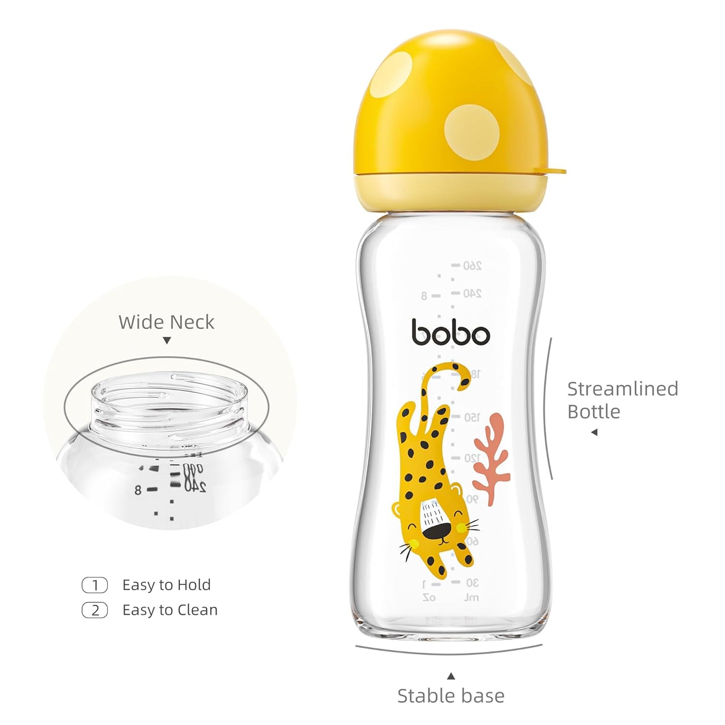 YOHKOH Natural Glass Baby Bottle with Level 1 Slow Flow Nipple, Newborn Anti-Colic Baby Bottles, Wide Neck Mushroom Baby Glass Bottle (Multicolour-A, 3.4oz (Pack of 4))