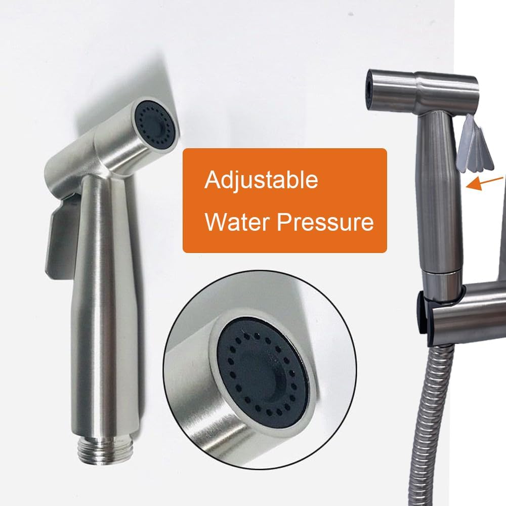 Handheld Toilet Bidet Sprayer for Toilet Stainless Steel Bathroom Bidet Sprayer Set Jet Sprayer Bidet Spray Hoses Kit Cloth Diaper Spray for Baby and Feminine Wash - Black (Silver)