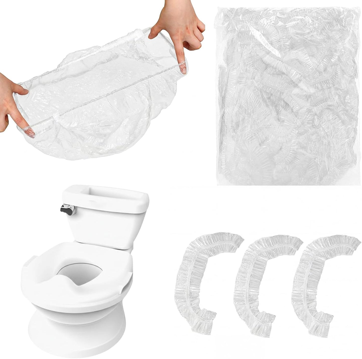 Dunzoom 400 Pcs Potty Chair Liners with Elastic Disposable Clear Refill Potty Bags for Training Travel Leakproof & Easy to Clean for Most Toilet Training Seat Floor Bedside Commode 18" x 8"