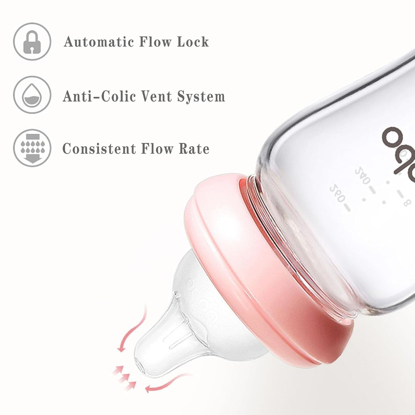 YOHKOH Natural Glass Baby Bottle with Level 1 Slow Flow Nipple, Newborn Anti-Colic Baby Bottles, Wide Neck Mushroom Baby Glass Bottle (Multicolour-A, 3.4oz (Pack of 4))
