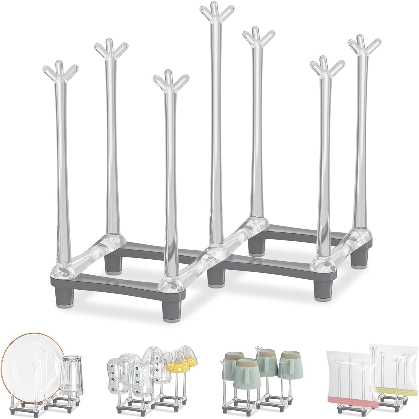 EsLuker.ly Baby Bottle Drying Rack Bamboo Vertical Dryer Holder, Space Saving for 12 Milk Glass Bottle Countertop, Wooden Drain Stand Shelf for New Parents