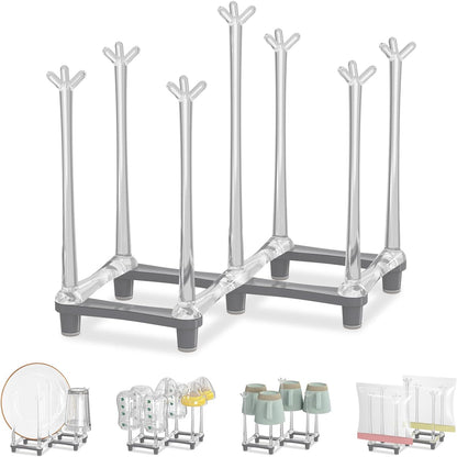 EsLuker.ly Baby Bottle Drying Rack Bamboo Vertical Dryer Holder, Space Saving for 12 Milk Glass Bottle Countertop, Wooden Drain Stand Shelf for New Parents