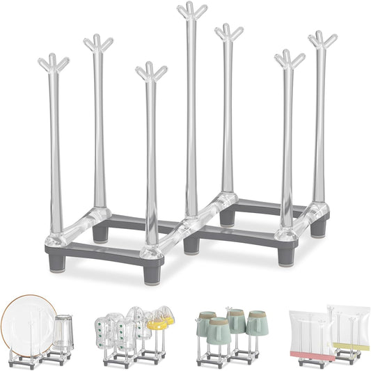 EsLuker.ly Baby Bottle Drying Rack Bamboo Vertical Dryer Holder, Space Saving for 12 Milk Glass Bottle Countertop, Wooden Drain Stand Shelf for New Parents