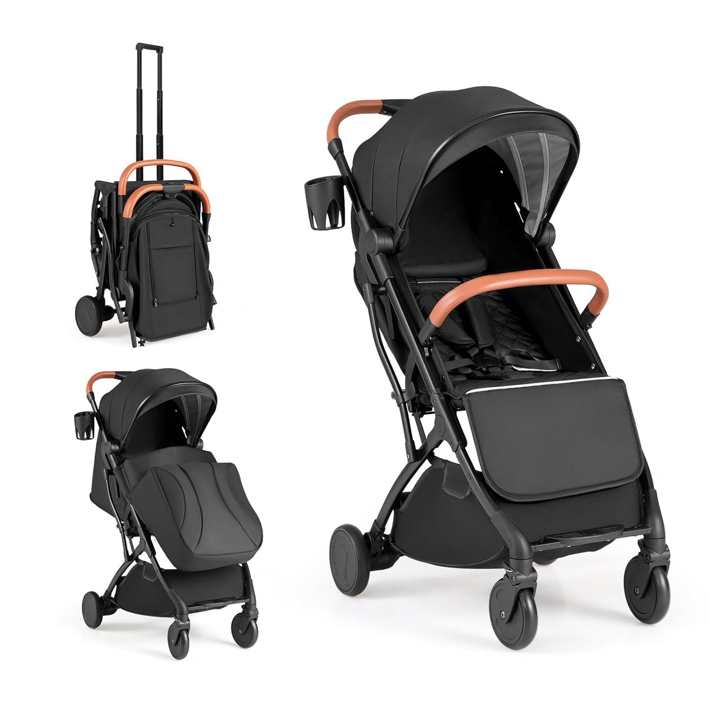 HONEY JOY Lightweight Baby Stroller, Compact Travel Stroller w/Aluminum Frame, Footmuff, EVA Wheels w/Spring Suspension, Multi-Position Recline, One-Hand Fold Luggage Handle for Toddlers (Gray)