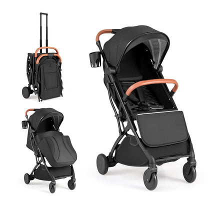 HONEY JOY Lightweight Baby Stroller, Compact Travel Stroller w/Aluminum Frame, Footmuff, EVA Wheels w/Spring Suspension, Multi-Position Recline, One-Hand Fold Luggage Handle for Toddlers (Gray)