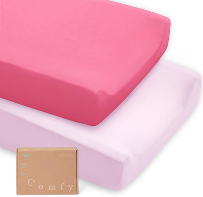 Supersoft Pack and Play Sheets Fitted, Premium Bamboo Viscose Mini Crib Sheets, Pack N Play Mattress Sheets, Graco Playard Baby Sheets Neutral for Boys Girls, 5'' Deep Pocket 2-Pack