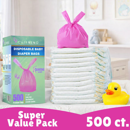 Baby Disposable Diaper Sacks (500 ct.) Fresh Baby Powder Scented Bulk Easy-Tie Diaper Sacks Nursery Trash Bags Dog Poop Bags Cat Litter Waste Bags Sanitary Pads Disposal Bags (500 Bags, Blue)