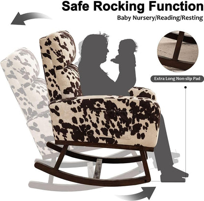 HCHAIRH Rocking Chair Nursery, Upholstered Fabricr Nursing Rocking Chairs with Soft High Back, Modern Nursery Glider Rocker for Mom Living Room, Bedroom, Camel