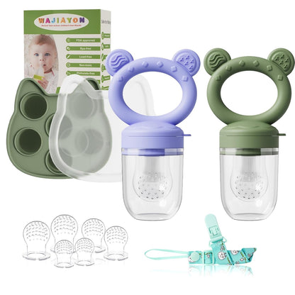 WAJIAYON Baby Breastmilk Popsicle Molds & Baby Fruit Feeder (4 Pack), Infant Food Freezer Tray Storage Containers, Silicone Teething Pacifier Feeder and Teether for Babies,Boys and Girls-Pink&Purple