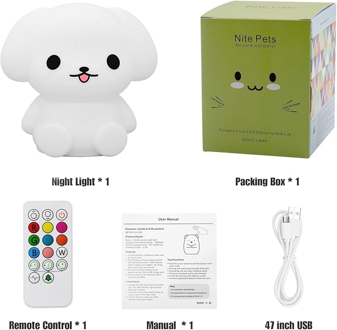Baby Night Light for Car Seat- Dimming Function 9 Colors Changing Eye Caring Portable Rechargeable & Timing Bedside Lamp Light Up Toddler Bed Room Travel Essentials Squishy Silicone Infant BPA Free