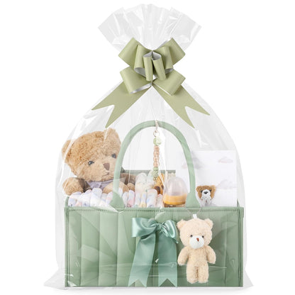 LemonRoad Baby Diaper Caddy Organizer Stylish Newborn Essentials Tote Bags with Bear Plush, Daisy Keychain, Greeting Card - Ideal Baby Shower Gift & Registry Must-Have (Sage Green)
