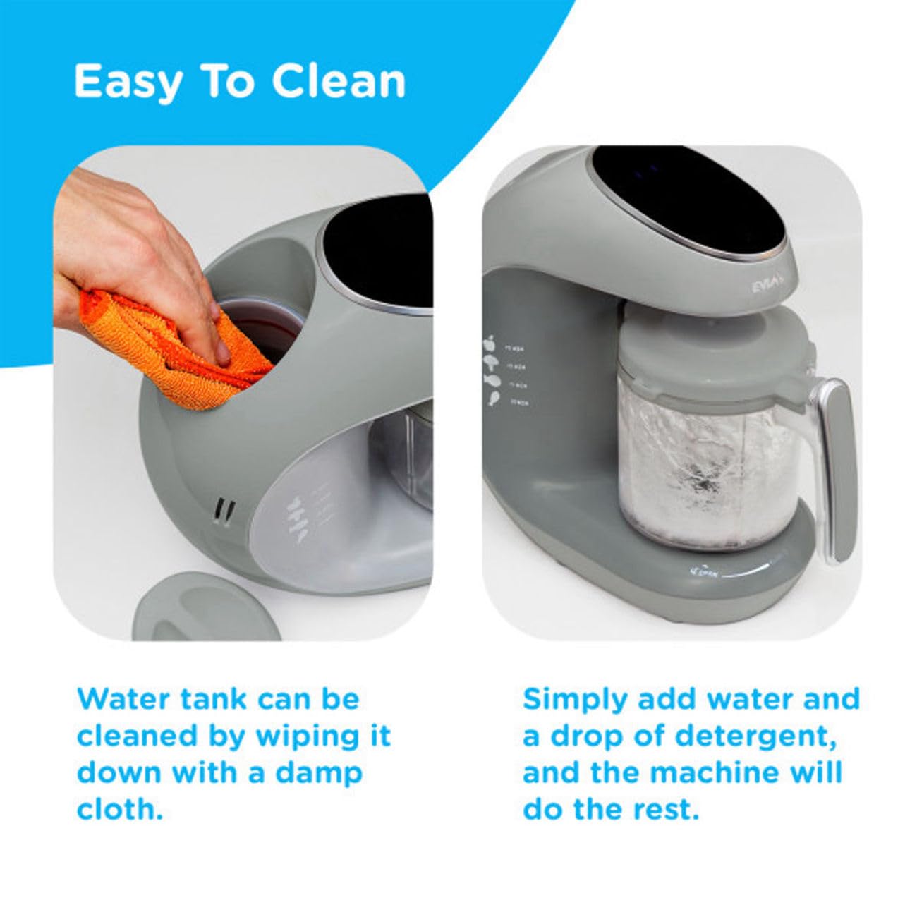 EVLA'S Baby Food Maker, Steamer, Blender, Baby Food Processor for Healthy Homemade Baby Food in Minutes, Touch Screen with 6 Reusable Food Pouches, Baby Registry Essential, White