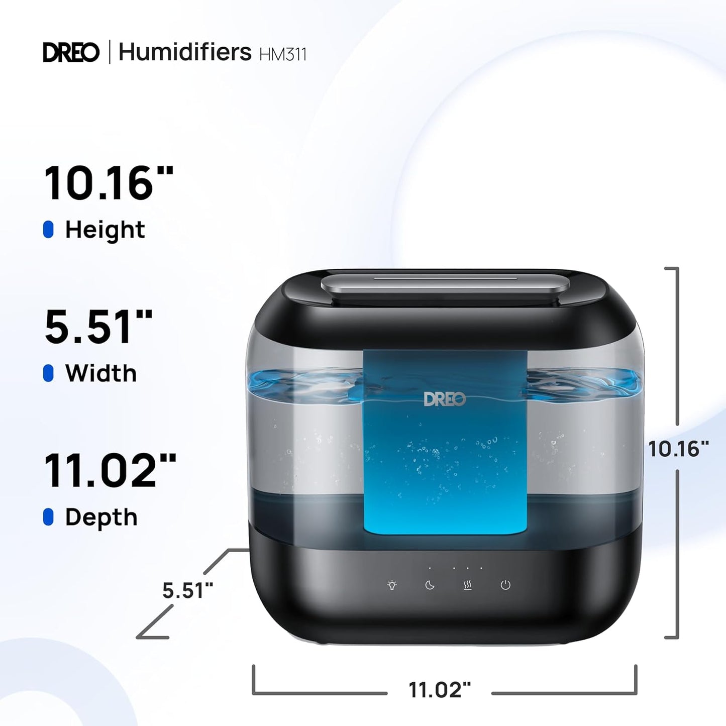 Dreo Humidifiers for Bedroom, 4L Top Fill for Large Room, 36H Runtime, 28 dB Quiet Supersized Cool Mist Air Humidifier for Baby Nursery, Plants, Indoor, Night Light, Easy to Clean & Fill, White