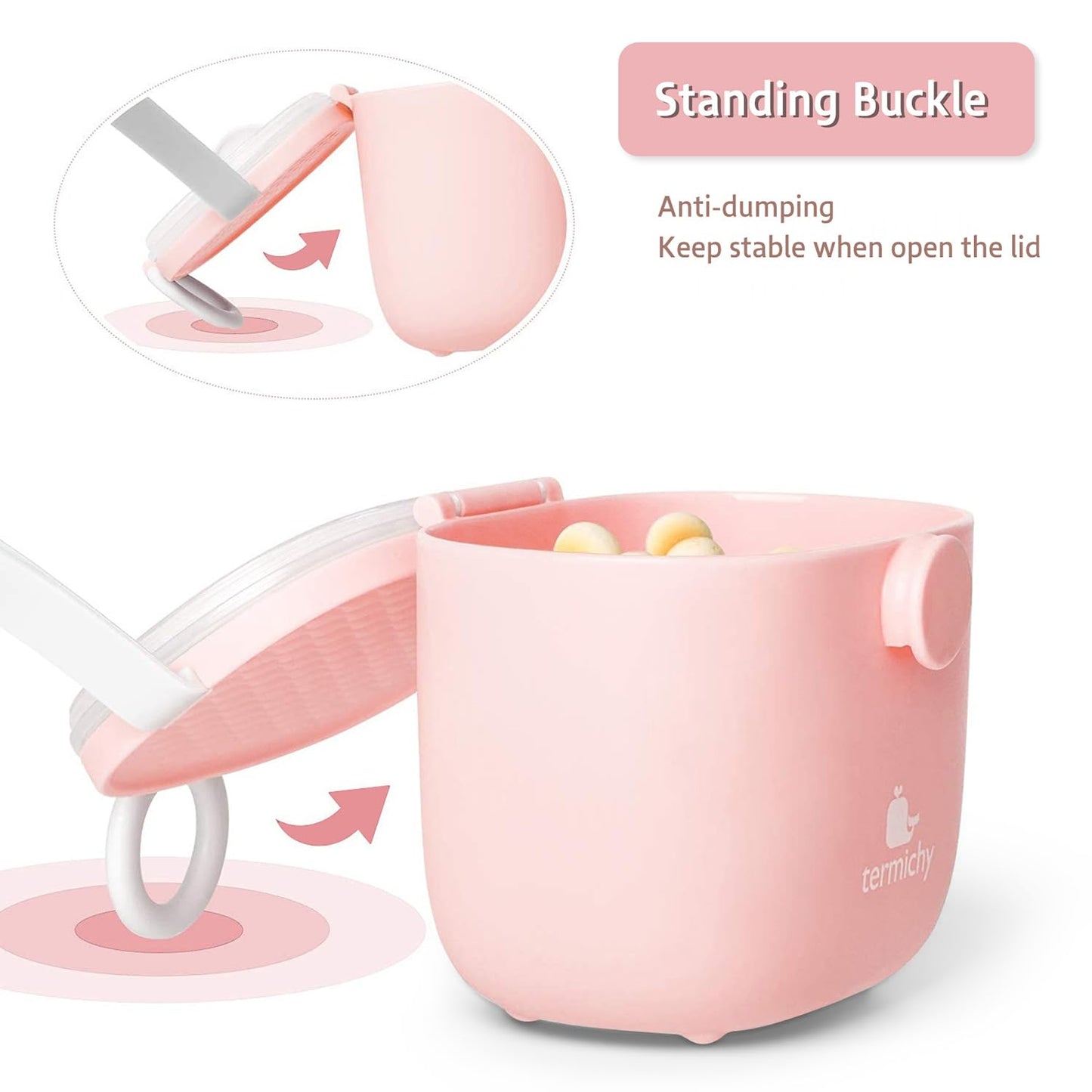 Termichy Baby Formula Dispenser, Portable Milk Powder Dispenser Container with Carry Handle and Scoop for Travel Outdoor Activities with Baby Infant, 8.8OZ, 0.55LB, 250g, 500ml (Pink)