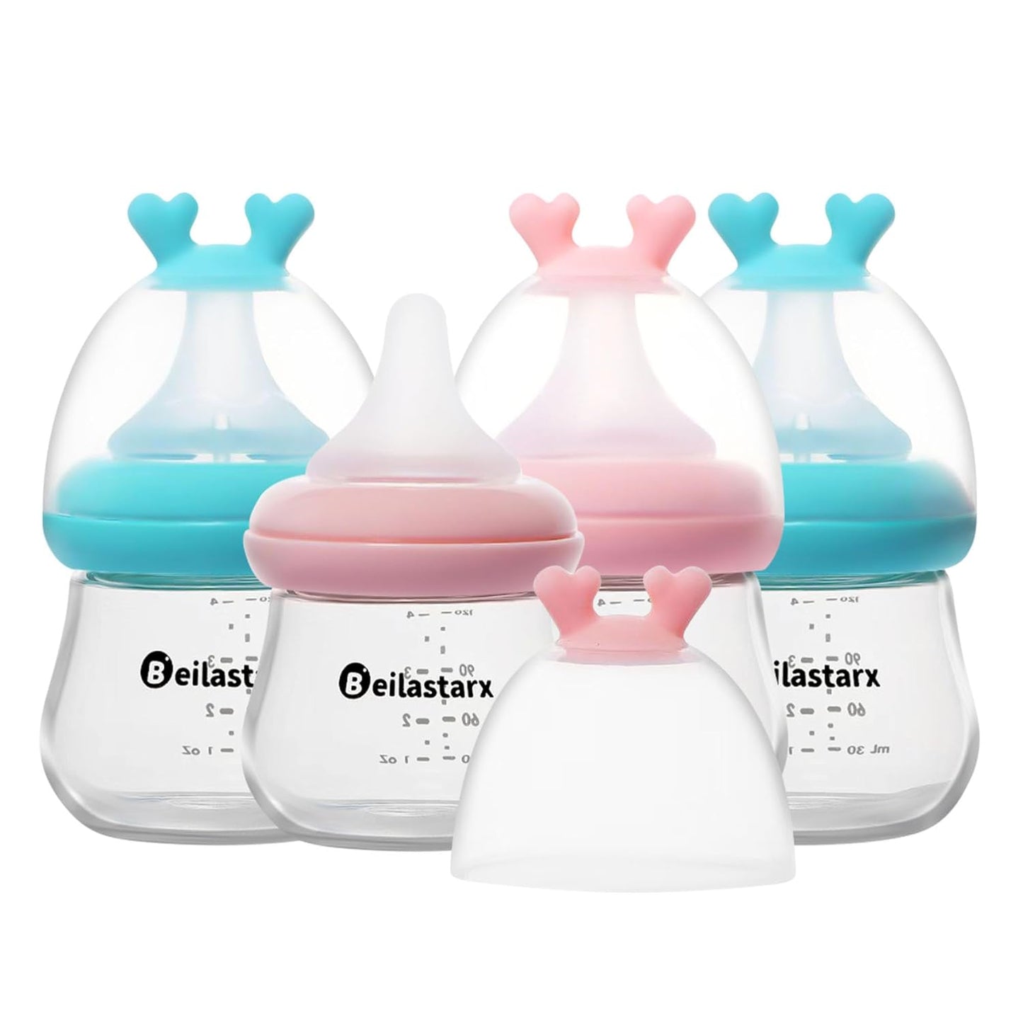 Glass Baby Bottles with Natural Response Nipple Size SS - Anti Colic Baby Bottles Wide Neck Slow Flow Baby Bottle (Multicolor, 4oz (Pack of 2))