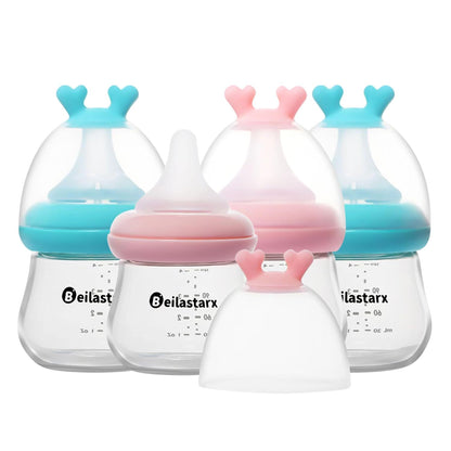 Glass Baby Bottles with Natural Response Nipple Size SS - Anti Colic Baby Bottles Wide Neck Slow Flow Baby Bottle (Multicolor, 4oz (Pack of 2))