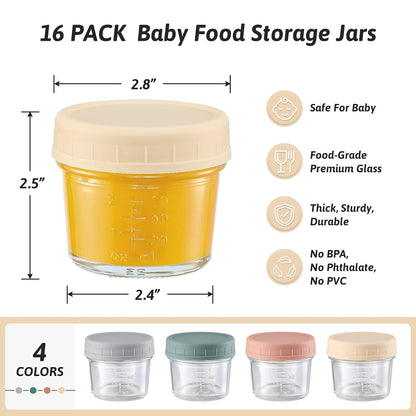 VITEVER 12 Pack Glass Baby Food Storage Containers - 8 oz Baby Food Storage Jars With Lids, Baby Food Maker, Microwave, Dishwasher & Freezer Safe