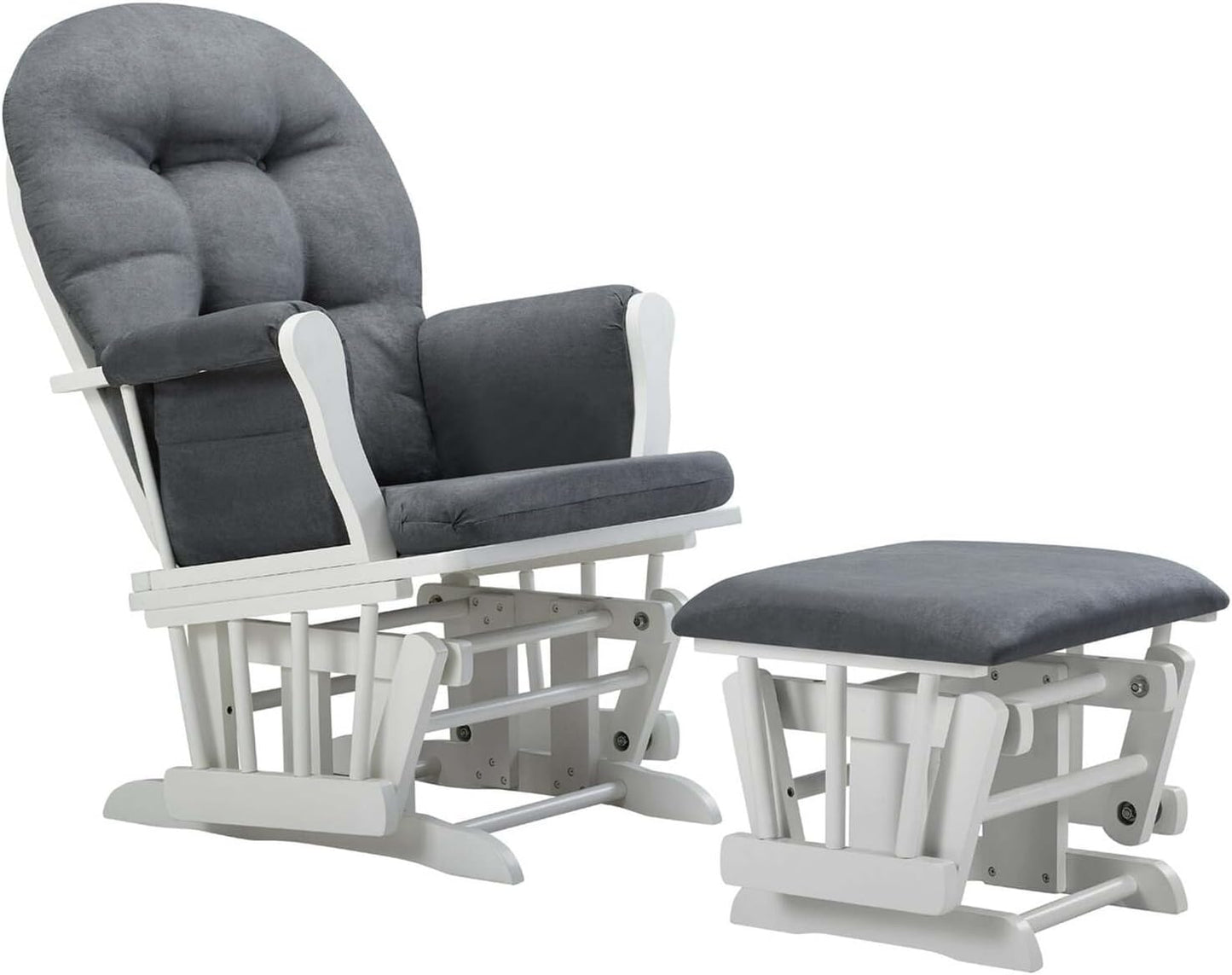 HomeStock Glider and Ottoman Set - Padded Arms, Storage Pockets, Metal Bearings White and Blue