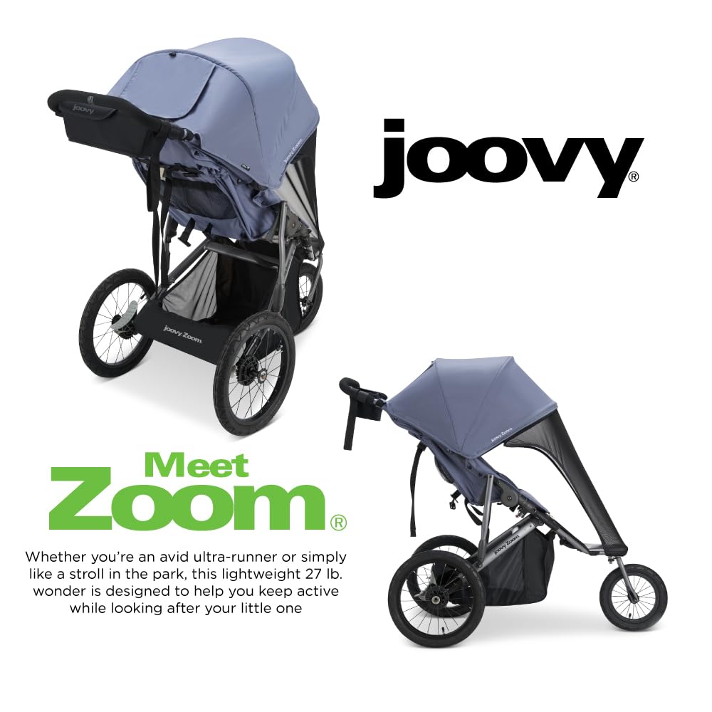 Joovy Zoom360 Ultralight Jogging Stroller Featuring High Child Seat, Shock-Absorbing Suspension, Extra-Large Air-Filled Tires, Parent Organizer, Air Pump, and Easy One-Hand Fold (Black)