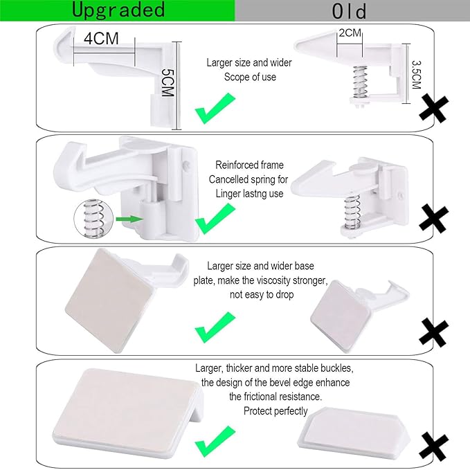 20 Pack Upgraded Invisible Baby Proofing Cabinet Latch Locks - No Drilling or Tools Required, Children Proof Cupboard Drawers Latches, Works with Most Cabinets and Drawers - Adhesive Easy Installation