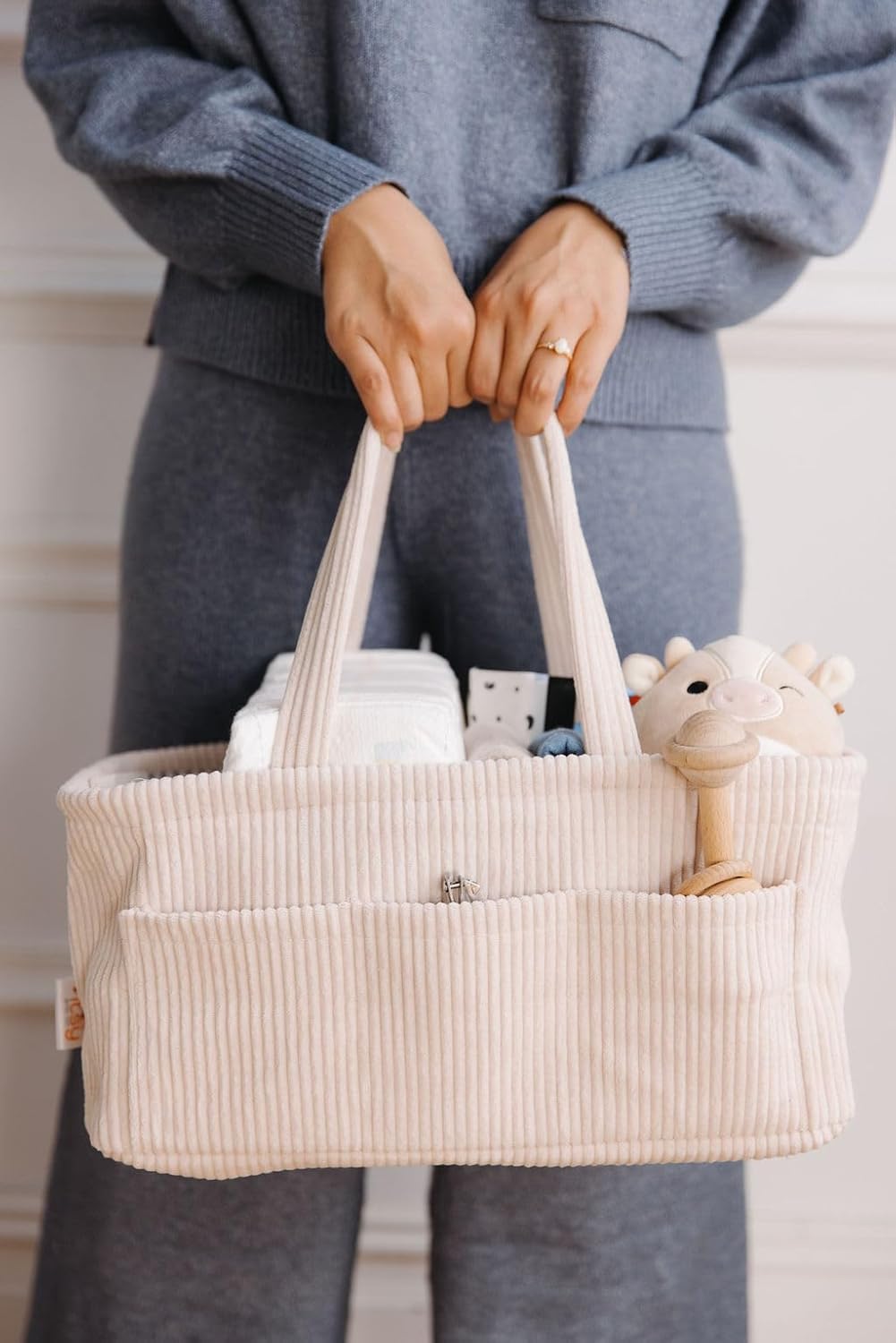 Diaper Caddy Organizer - Mint Curdoroy Baby Storage Bin for Nursery & Car | Baby Shower Basket & registry Essential