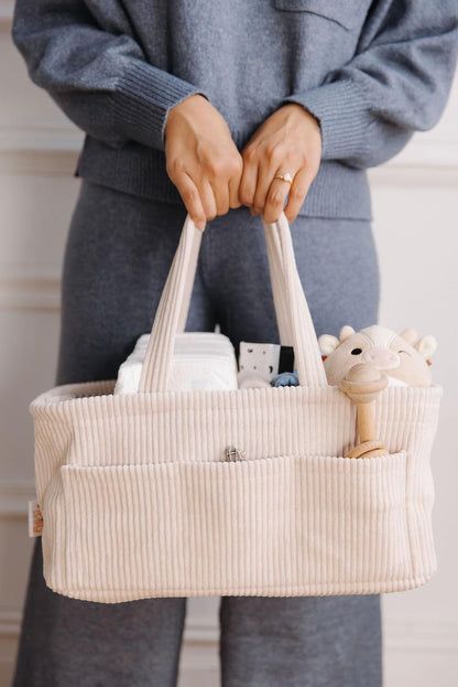 Diaper Caddy Organizer - Mint Curdoroy Baby Storage Bin for Nursery & Car | Baby Shower Basket & registry Essential