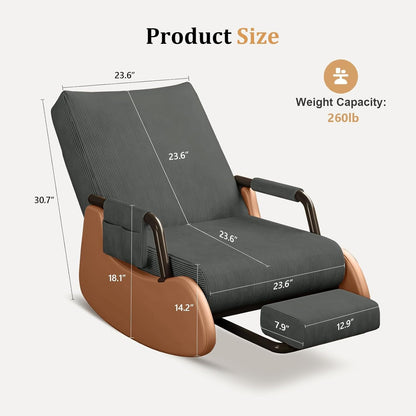 JPBSTO Rocking Chair Nursery, Upholstered Glider Rocking Chair with Side Pocket and Adjustable High Backrest, Comfortable Rocker Recliner with Footrest Perfect for Living Room Bedroom, Beige