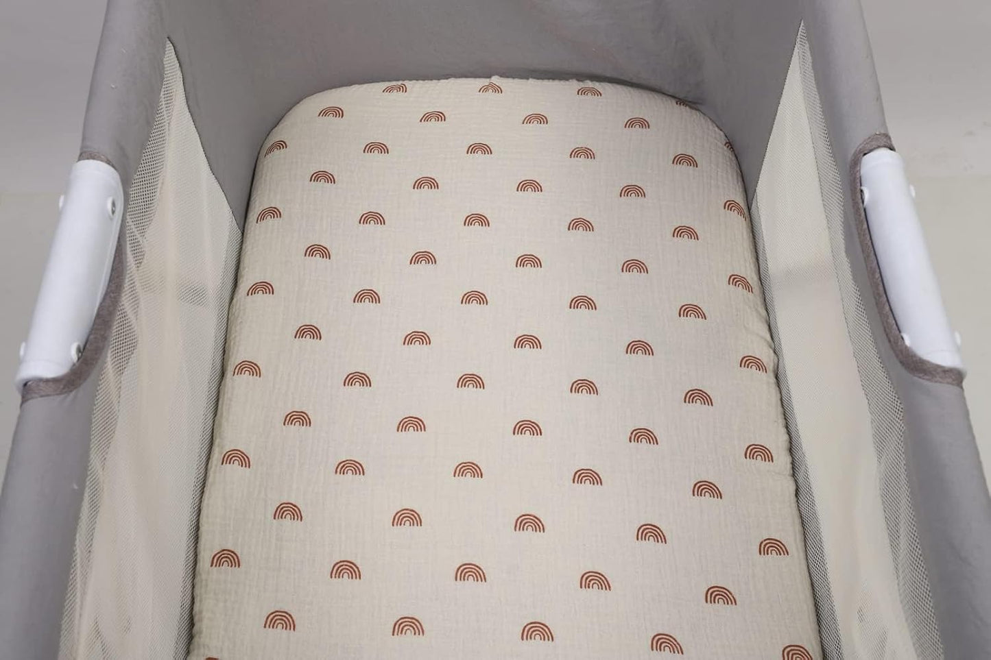 Onacosht Muslin Bassinet Sheets 33" x 19" Compatible with Mika Micky, KoolaBaby (3 in 1), BabyBond, HARPPA and RICUTON Bedside Bassinet, 2 Pack for Baby Boy and Girl, Natural and Rainbow