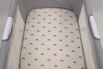 Onacosht Muslin Bassinet Sheets 33" x 19" Compatible with Mika Micky, KoolaBaby (3 in 1), BabyBond, HARPPA and RICUTON Bedside Bassinet, 2 Pack for Baby Boy and Girl, Natural and Rainbow