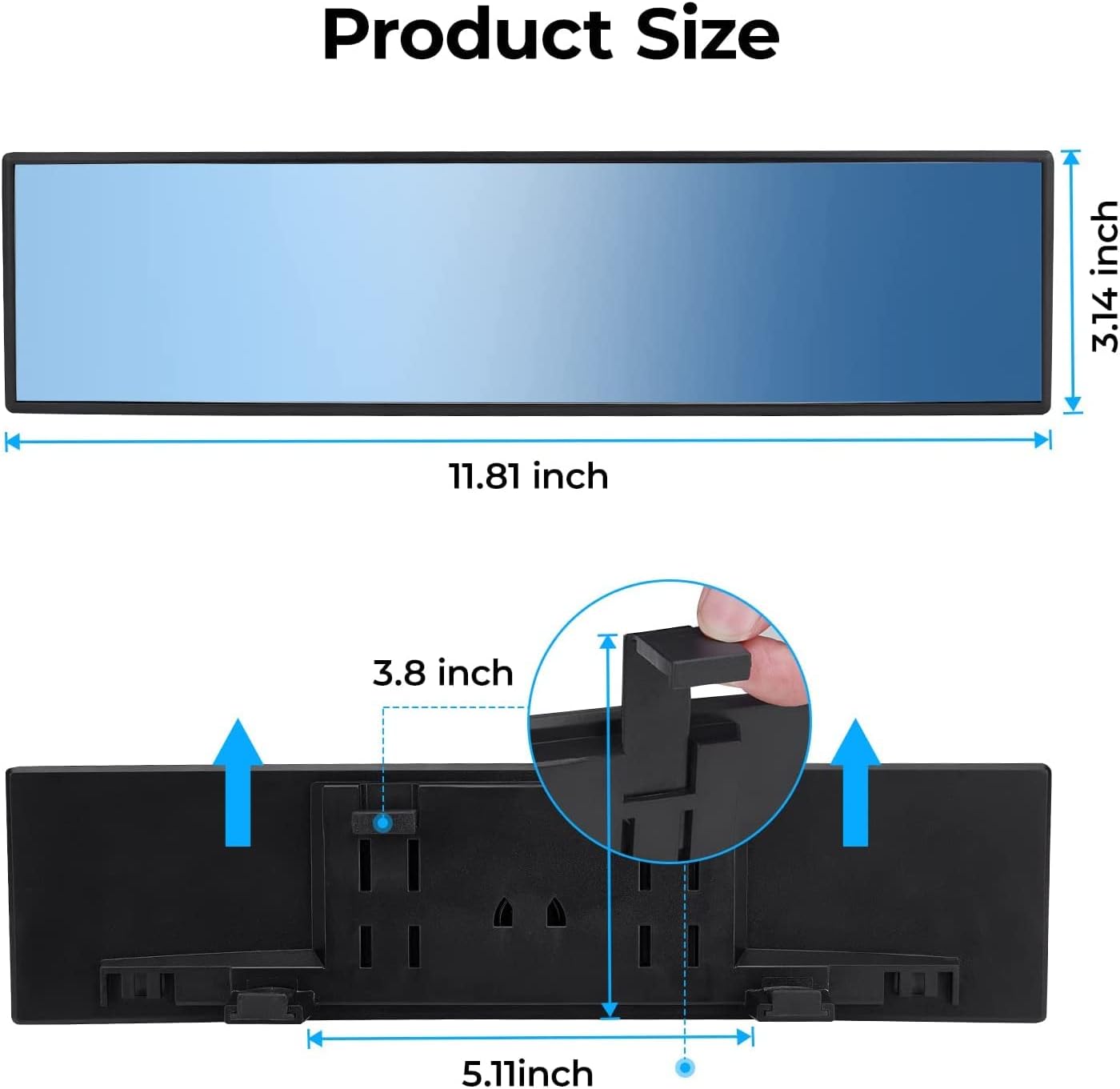 JOYTUTUS Rear View Mirror, Universal 11.81 Inch Panoramic Convex Interior Clip-on Wide Angle Mirror to Reduce Blind Spot Effectively for Car SUV Trucks -Clear