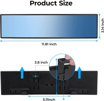 JOYTUTUS Rear View Mirror, Universal 11.81 Inch Panoramic Convex Interior Clip-on Wide Angle Mirror to Reduce Blind Spot Effectively for Car SUV Trucks -Clear