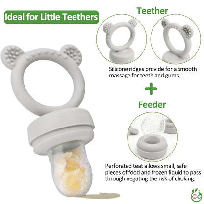 Silicone Baby Fruit Food Feeder & Mini Freezer Nibble Tray, Breastmilk Popsicle Molds for Baby Teething Relief, BPA Free Silicone Teething Toys Feeder for Safe Infant Self Feeding, Extra Food Pouches
