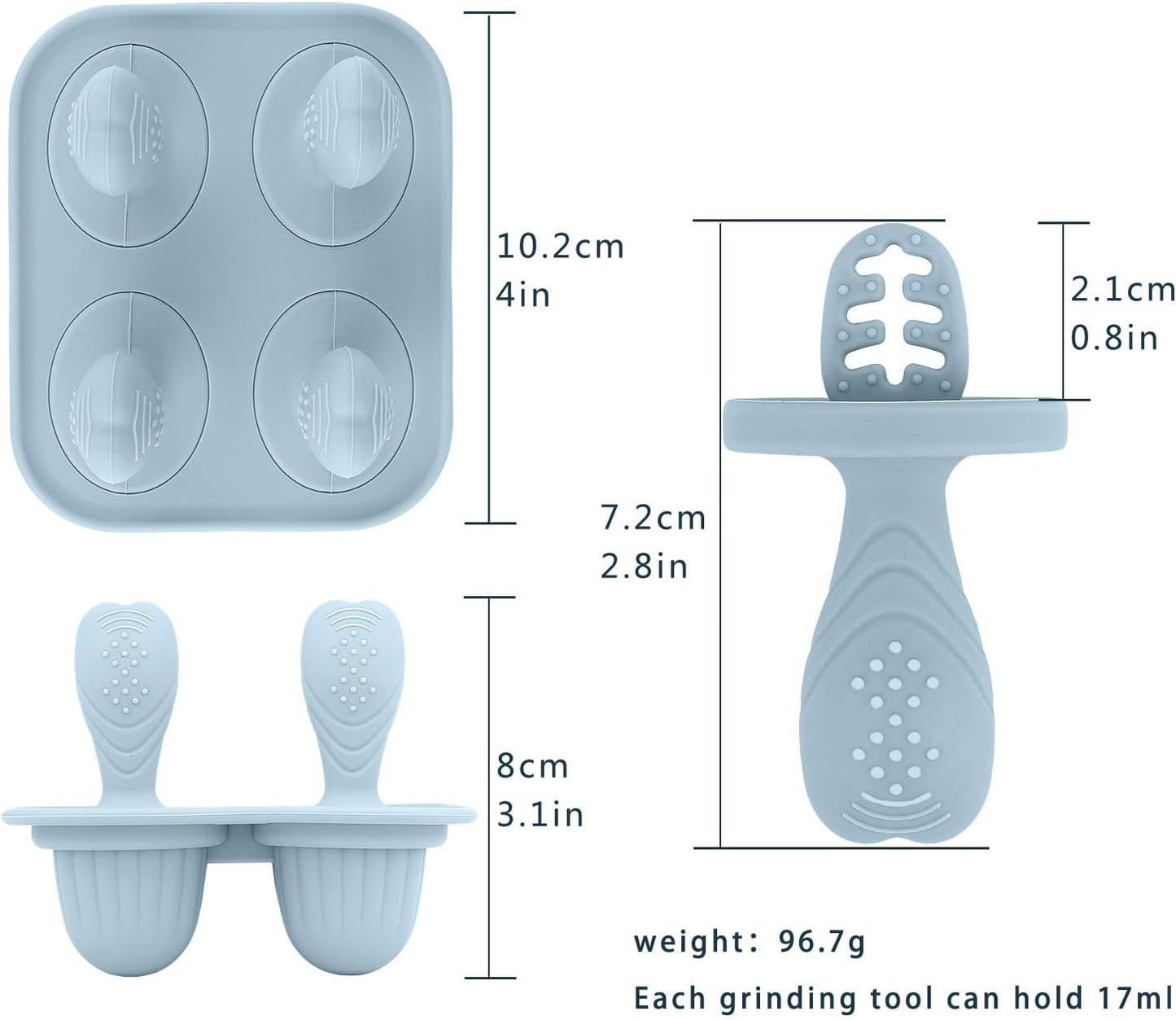 Silicone Baby Ice Pop Molds with Easy-Grip Handles, 4-Cavity Frozen Food Feeder Tray for Toddlers, Mini Popsicle Maker for Feeding Stage, Fruit Puree & Breast Milk Snacks(Olive Green)