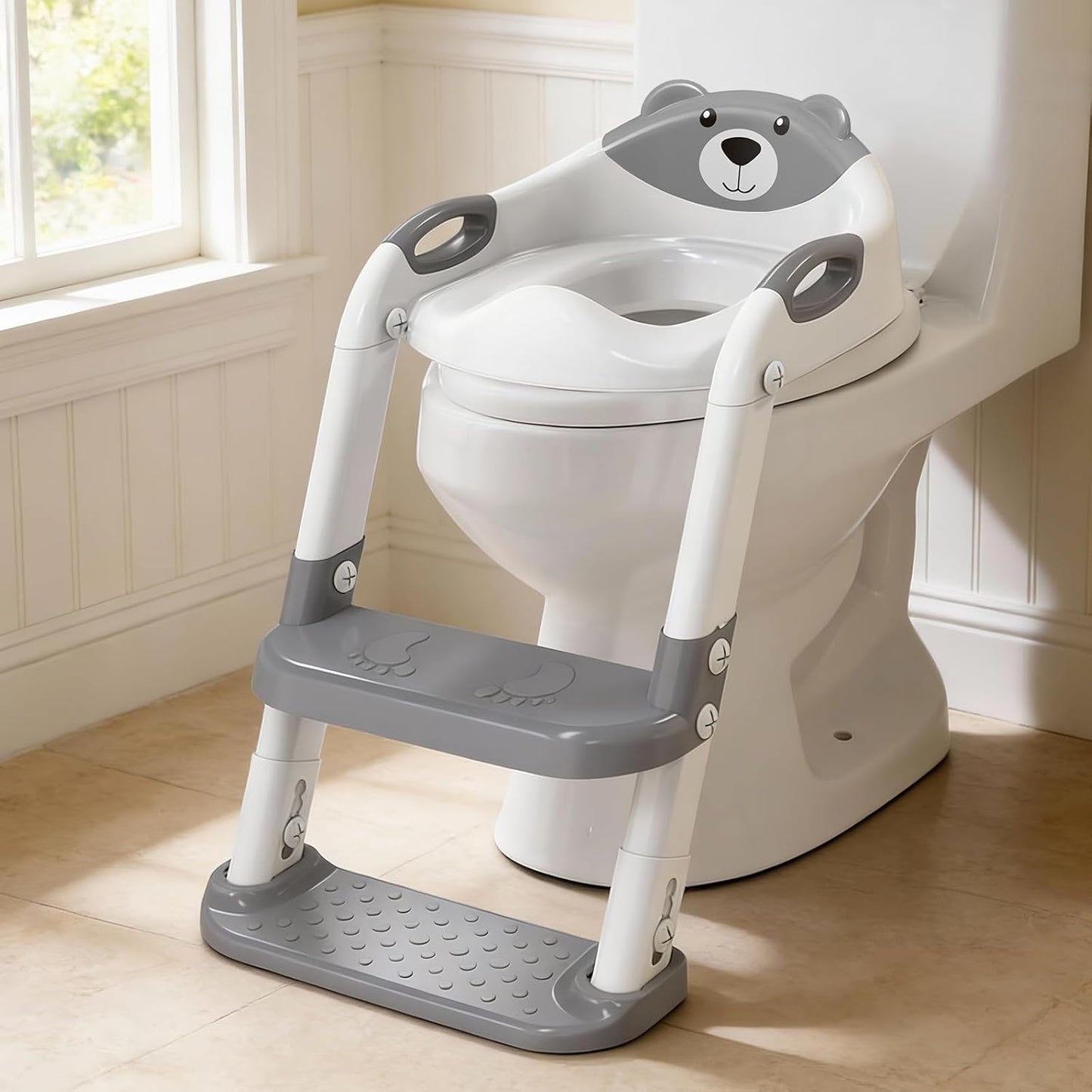 Potty Training Seat, SKYROKU Upgrade Toddler Toilet Seat for Kids Boys Girls, 2 in 1 Potty Training Toilet, Splash Guard Anti-Slip Pad Step Stool,New Sector-Shape Stabilized Base (8899+Grey)