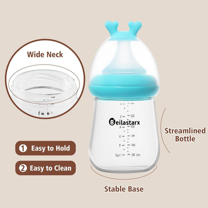 Glass Baby Bottles with Natural Response Nipple Size SS - Anti Colic Baby Bottles Wide Neck Slow Flow Baby Bottle (Multicolor, 4oz (Pack of 2))