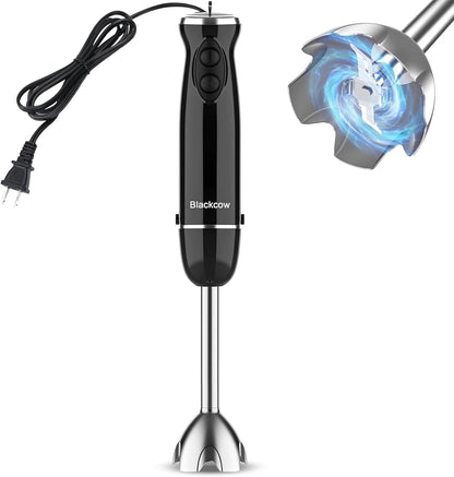 Blackcow Immersion Blender Handheld, 800W Powerful Electric Hand Blender with Titanium Alloy Blades, 12 Speeds & Turbo, Electric Hand Mixer for Smoothies, Soups, Baby Food and Purees