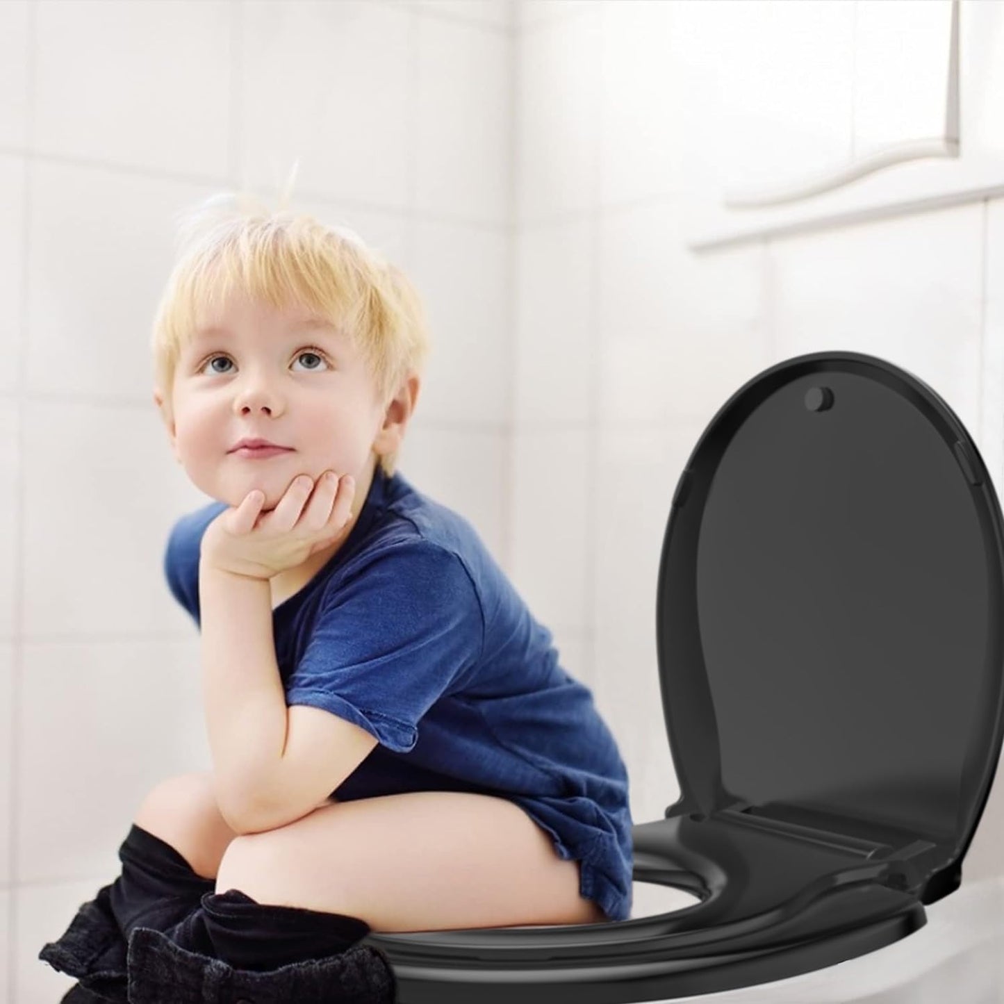 JINGZE Round Toddler Toilet Seat Adult/Child,Built-In Potty Training Seat, Soft Quiet Close Non-Slip Seat, Easy to Install & Clean,Magnetic Kids Seat and Cover,White