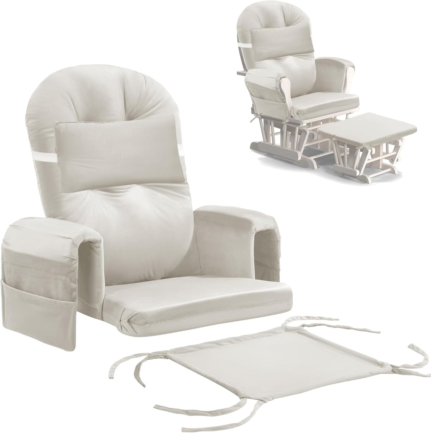 MABOZOO 6 PCS Glider Rocker Replacement Cushions with Storage Side Pocket,Foam & Microfiber Filling, Non-Slip & Washable,Thickened & Supportive Velvet Rocking Chair Cushion Set(Gray)