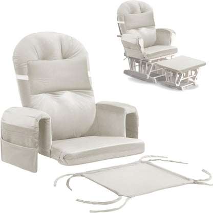 MABOZOO 6 PCS Glider Rocker Replacement Cushions with Storage Side Pocket,Foam & Microfiber Filling, Non-Slip & Washable,Thickened & Supportive Velvet Rocking Chair Cushion Set(Gray)