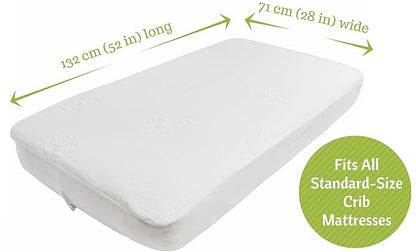 Vesta Baby Crib Mattress Protector - 52” x 28” Noiseless Waterproof Pad Cover - Absorbent Soft Jacquard Bamboo Rayon Fitted Sheet for Infant & Toddler Bed Potty Training