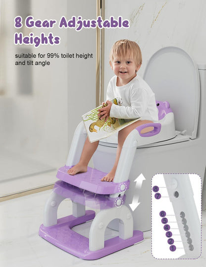 Potty Training Seat with Step Stool, Toddler Potty Training Toilet Seat with Non-Slip Step Splash Guard Safety Handles and Waterproof Cushion, 2 In 1 Toddler Potty Seat