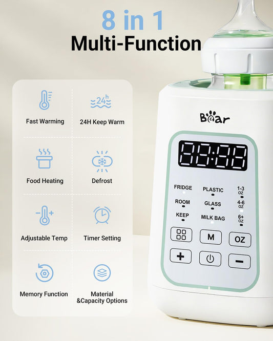 Bear Baby Bottle Warmer, Milk Warmer Breastmilk Bag Formula Fast Warming for New Born Baby Bottles, with Time Temp Control Automatic Shut Off at Home Use
