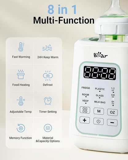 Bear Bottle Warmer, Baby Milk Warmer Breastmilk Bag Formula Fast Warming for New Born Baby Bottles, Time Temp Control Automatic Shut Off at Home Use